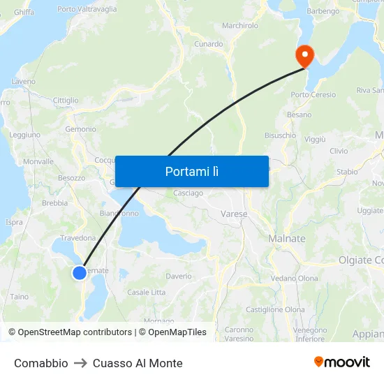Comabbio to Cuasso Al Monte map