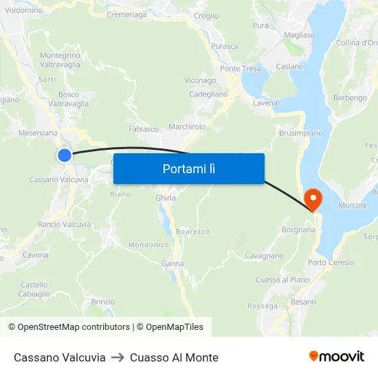 Cassano Valcuvia to Cuasso Al Monte map