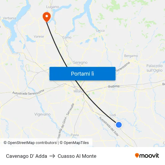 Cavenago D' Adda to Cuasso Al Monte map