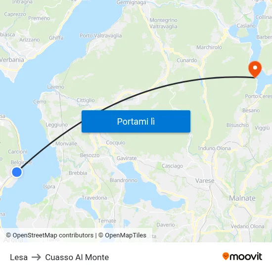 Lesa to Cuasso Al Monte map