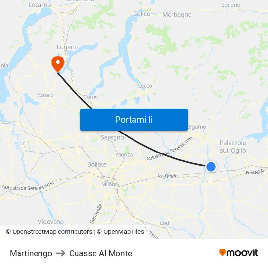 Martinengo to Cuasso Al Monte map
