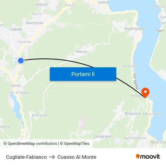 Cugliate-Fabiasco to Cuasso Al Monte map