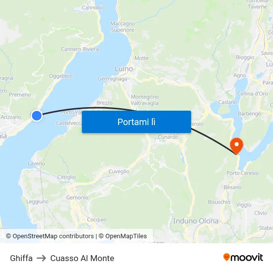 Ghiffa to Cuasso Al Monte map