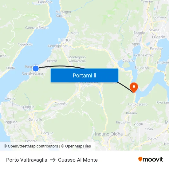 Porto Valtravaglia to Cuasso Al Monte map