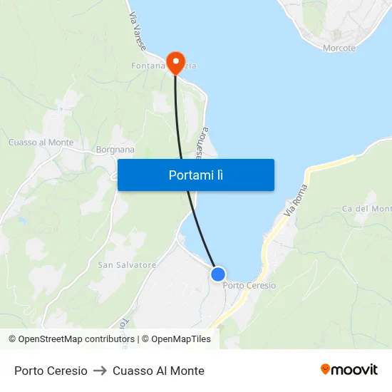 Porto Ceresio to Cuasso Al Monte map