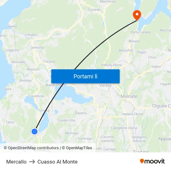 Mercallo to Cuasso Al Monte map