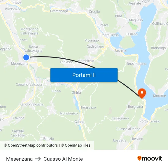 Mesenzana to Cuasso Al Monte map