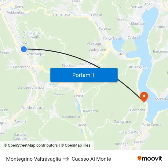 Montegrino Valtravaglia to Cuasso Al Monte map