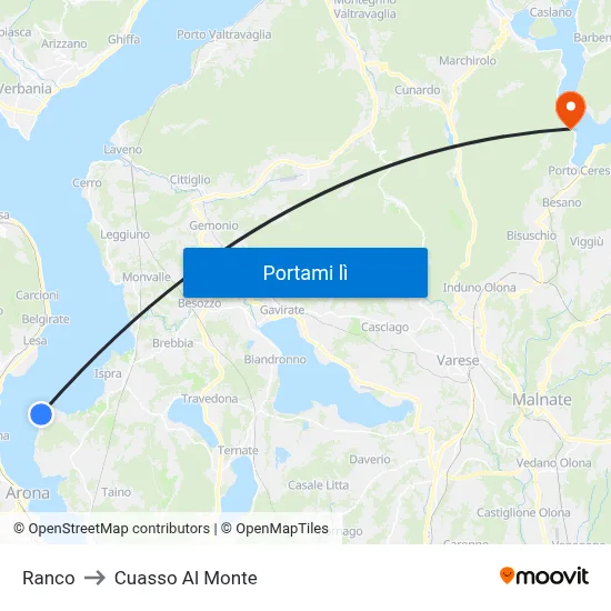 Ranco to Cuasso Al Monte map