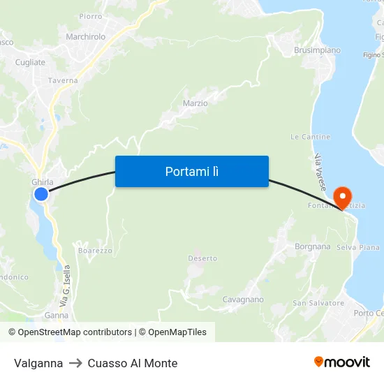 Valganna to Cuasso Al Monte map