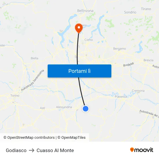 Godiasco to Cuasso Al Monte map
