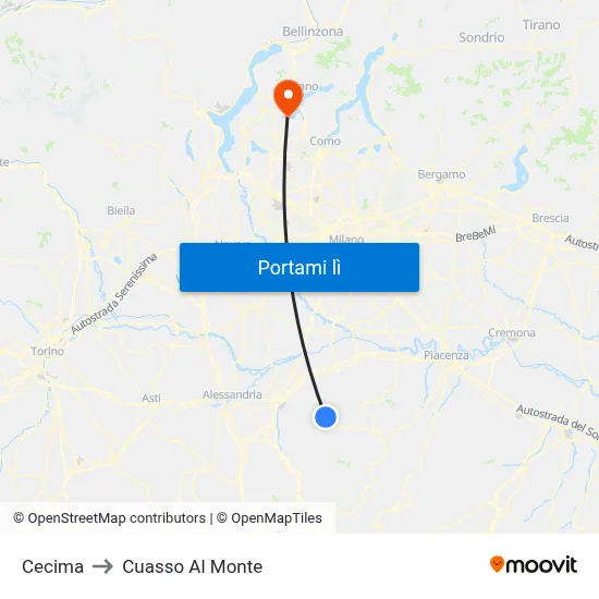 Cecima to Cuasso Al Monte map
