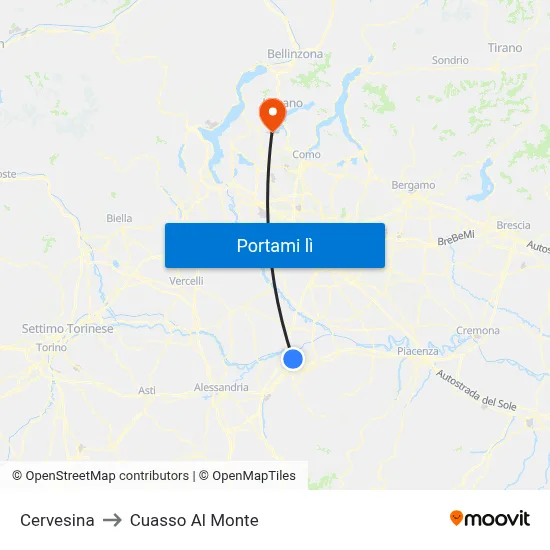 Cervesina to Cuasso Al Monte map