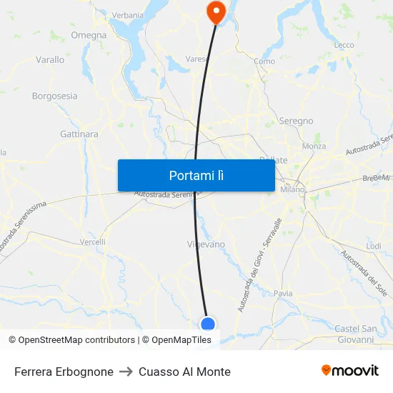 Ferrera Erbognone to Cuasso Al Monte map