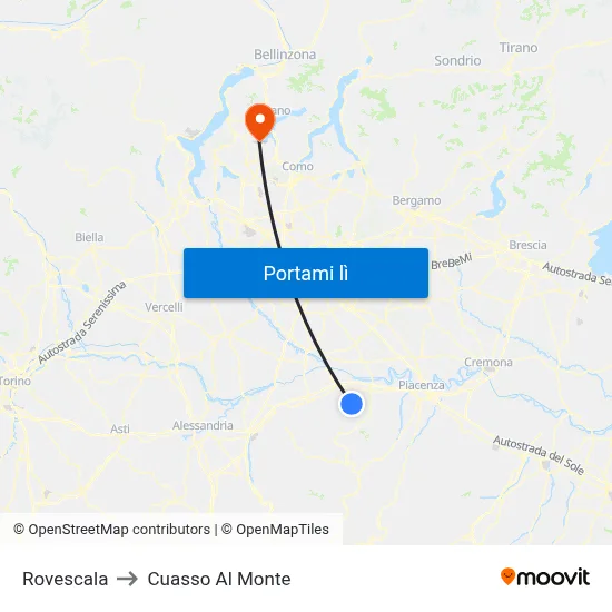 Rovescala to Cuasso Al Monte map