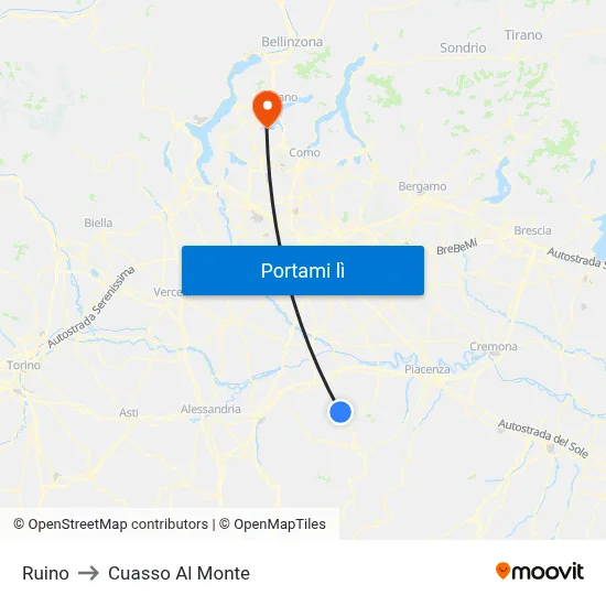 Ruino to Cuasso Al Monte map