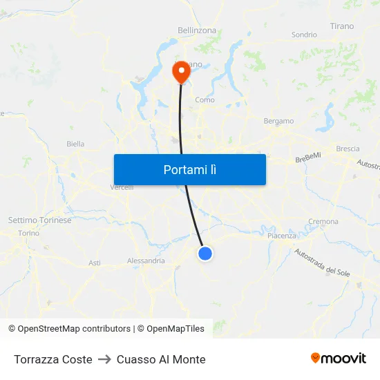 Torrazza Coste to Cuasso Al Monte map