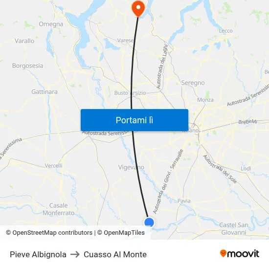 Pieve Albignola to Cuasso Al Monte map