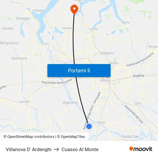 Villanova D' Ardenghi to Cuasso Al Monte map
