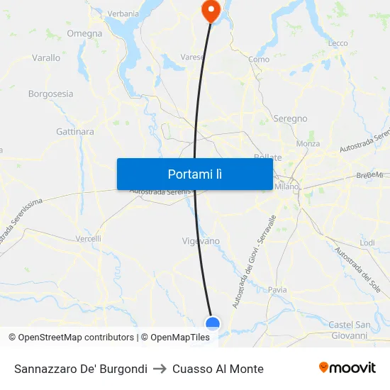 Sannazzaro De' Burgondi to Cuasso Al Monte map