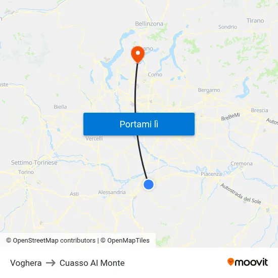 Voghera to Cuasso Al Monte map