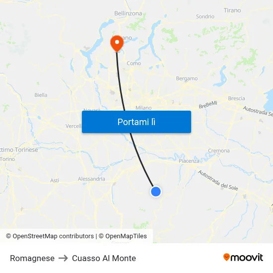 Romagnese to Cuasso Al Monte map
