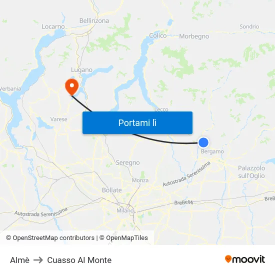 Almè to Cuasso Al Monte map