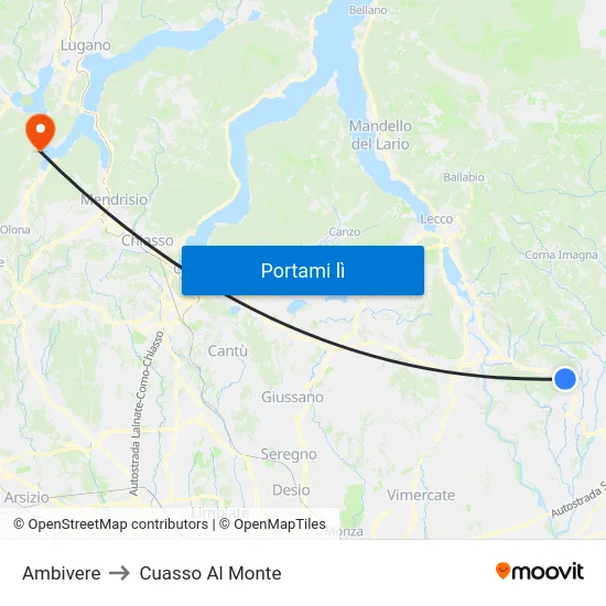 Ambivere to Cuasso Al Monte map