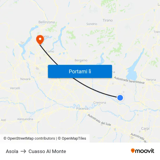 Asola to Cuasso Al Monte map