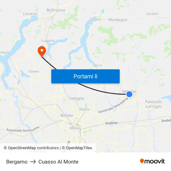 Bergamo to Cuasso Al Monte map