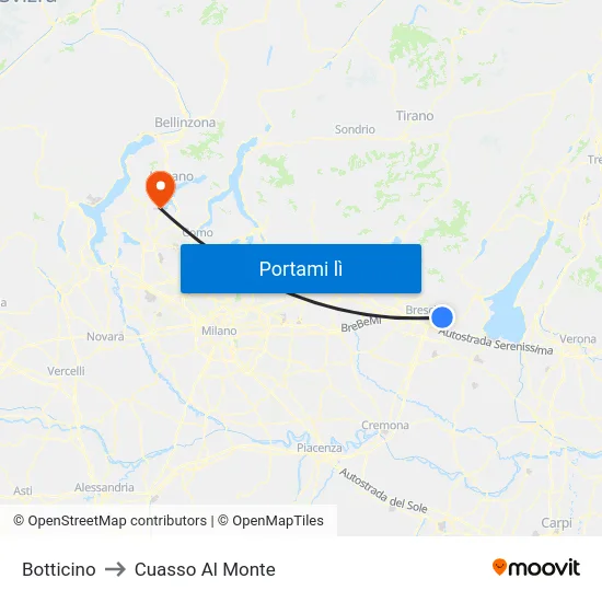 Botticino to Cuasso Al Monte map