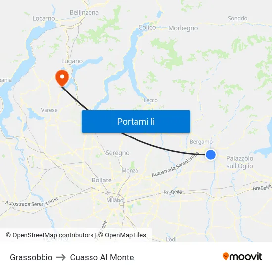 Grassobbio to Cuasso Al Monte map