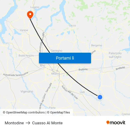 Montodine to Cuasso Al Monte map