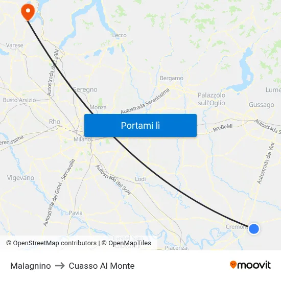 Malagnino to Cuasso Al Monte map