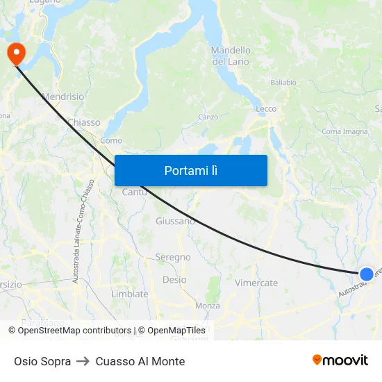 Osio Sopra to Cuasso Al Monte map