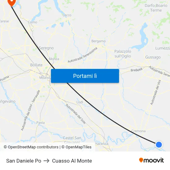 San Daniele Po to Cuasso Al Monte map