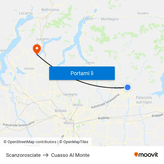 Scanzorosciate to Cuasso Al Monte map