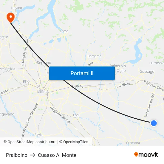 Pralboino to Cuasso Al Monte map