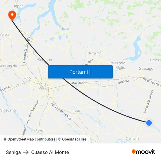 Seniga to Cuasso Al Monte map