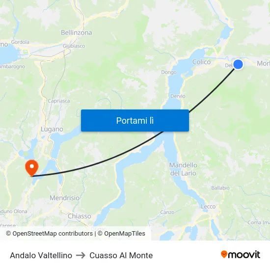 Andalo Valtellino to Cuasso Al Monte map