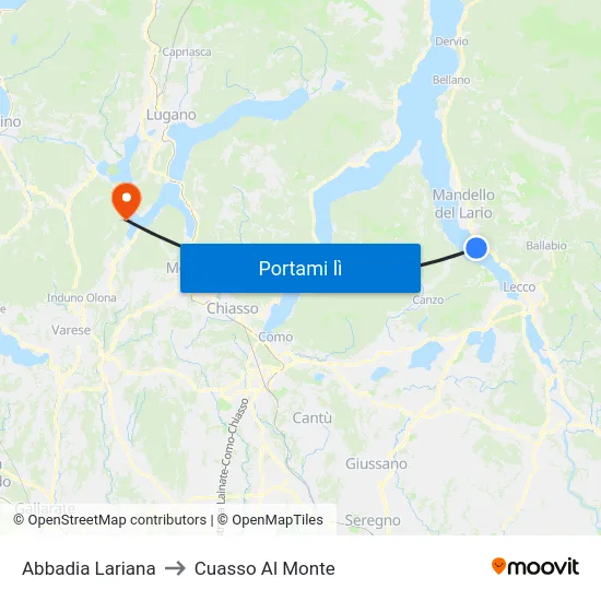 Abbadia Lariana to Cuasso Al Monte map