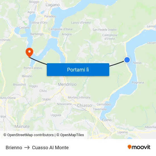 Brienno to Cuasso Al Monte map