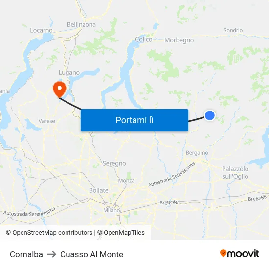 Cornalba to Cuasso Al Monte map
