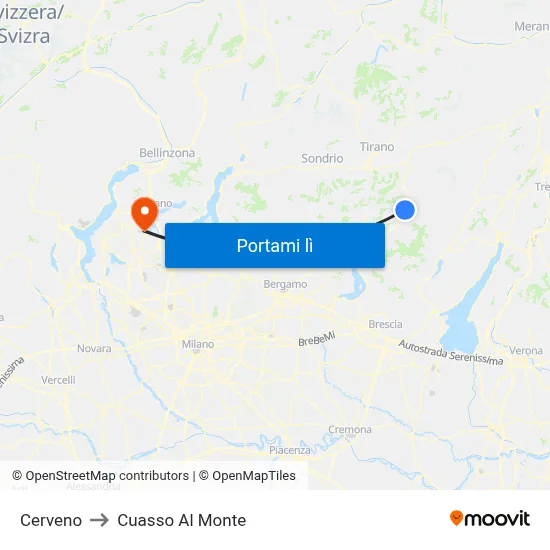 Cerveno to Cuasso Al Monte map