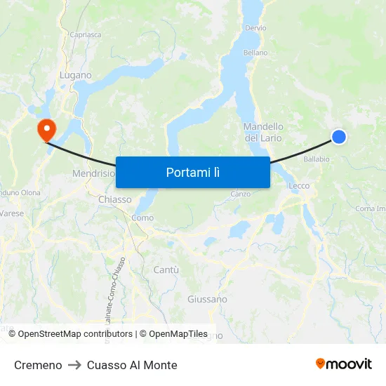 Cremeno to Cuasso Al Monte map