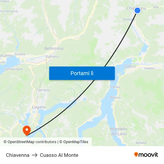 Chiavenna to Cuasso Al Monte map