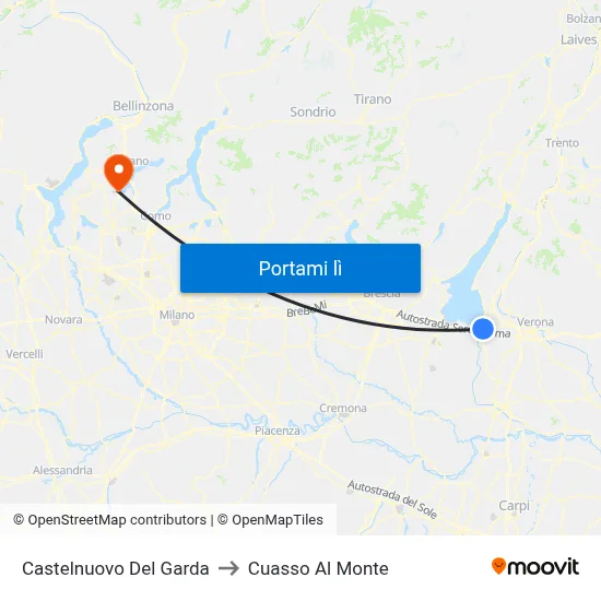 Castelnuovo Del Garda to Cuasso Al Monte map