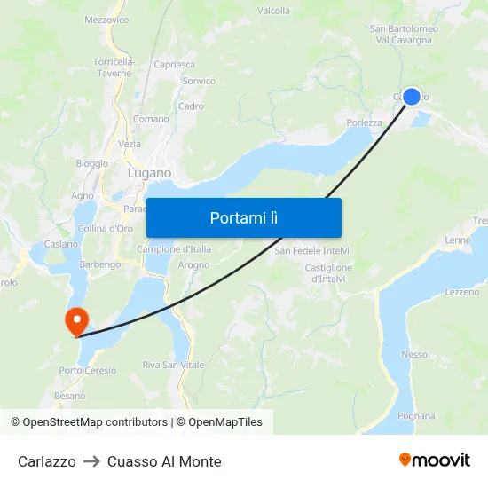 Carlazzo to Cuasso Al Monte map