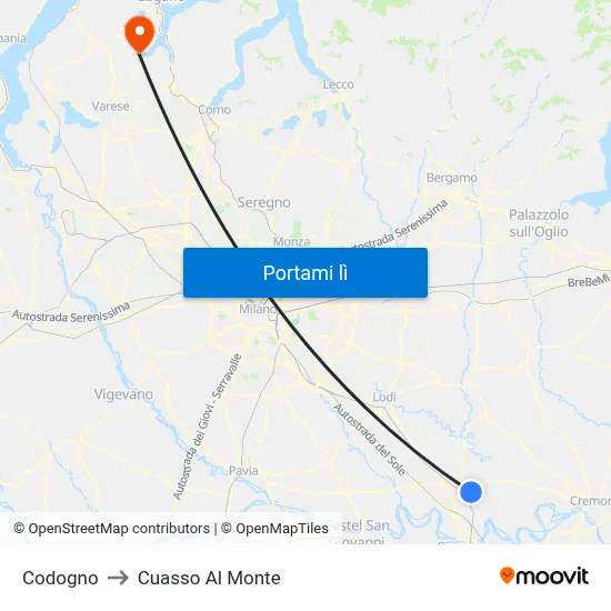 Codogno to Cuasso Al Monte map