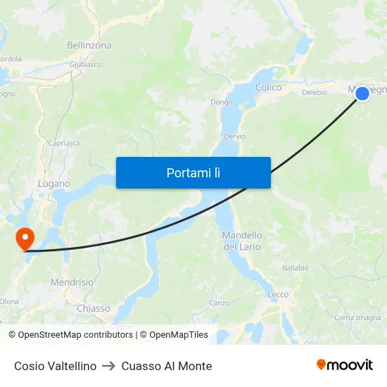 Cosio Valtellino to Cuasso Al Monte map